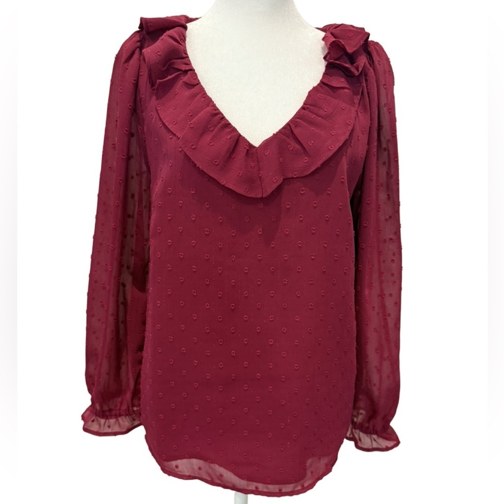 J. Crew Pink Wine colored Swiss Dot Long Sleeve Top. Small Small - Picture 4 of 6